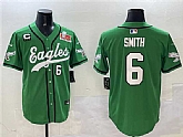 Men's Philadelphia Eagles #6 DeVonta Smith Green 2025 Super Bowl LIX And 3-Star C Patch Stitched Baseball Jersey,baseball caps,new era cap wholesale,wholesale hats